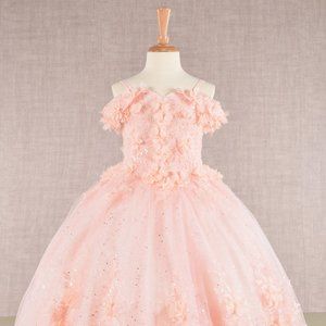 NEW LONG OFF SHOULDER BALL GOWN EMBROIDERED WITH FLORAL APPLIQUE FOR KIDS GK110
